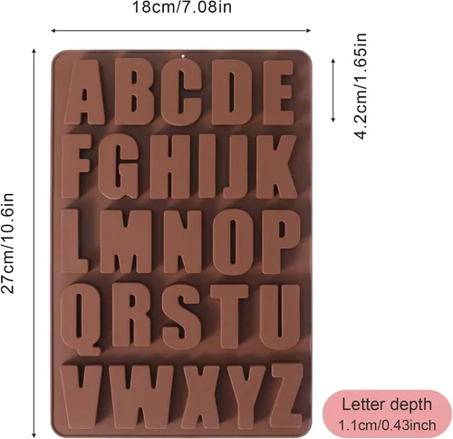 Vista 2 de Ymapinc Moldes de silicona para chocolate, 26 cavidades del alfabeto, decoración de pasteles, fácil liberación, molde de regalo de fiesta, 10.67 x