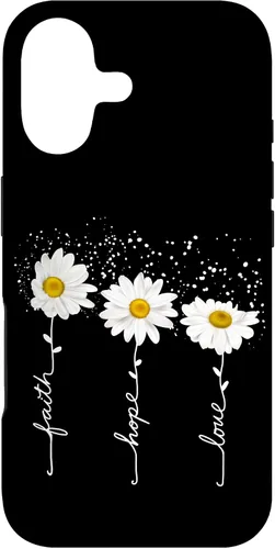 Vista 32 de Funda para iPhone 14 Pro Max Faith Hope Love para regalo, diseño de margaritas blancas