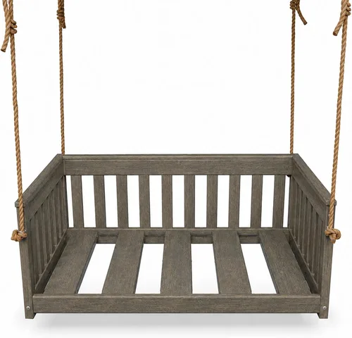 Vista 18 de Amish Made Antique Mahogany Mission Swing, Made in USA Deep Seating Mission Collection HDPE Poly Lumber Porch Swing with Rope, All-Weather Outdoor