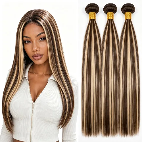 Vista 262 de P4613 Cabello humano rizado onda profunda marrón y paquetes mixtos 8 10 12 P4613 Ombre Marrón-Rubio-DP