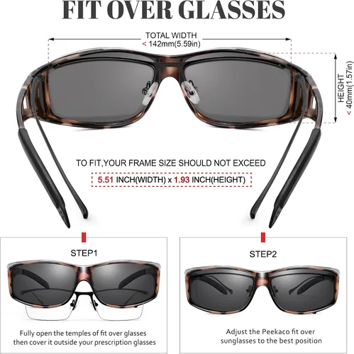 Vista 40 de Polarized Sunglasses Fit Over Glasses for Women Men with UV400 Protection Over Wrap Around Sun Glasses