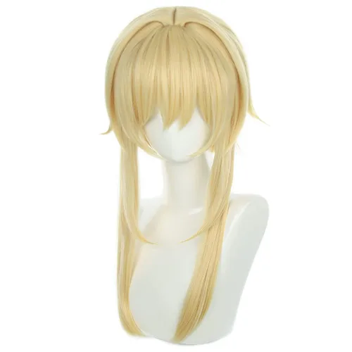 Vista 13 de Genshin Impact Columbina peluca de cosplay con gorra de peluca, longitud aproximada de 43.3 pulgadas