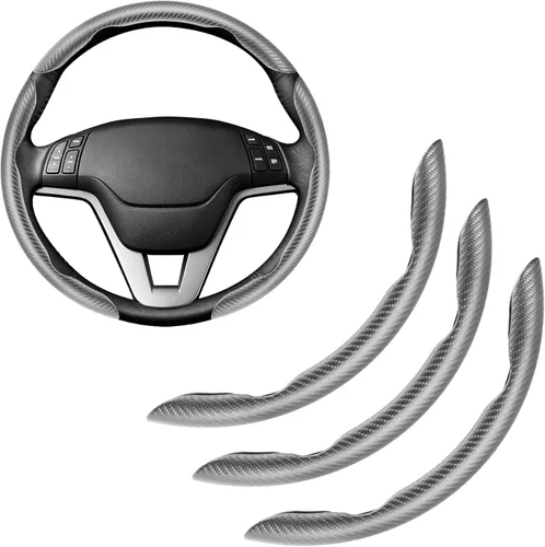 Vista 19 de Amiss 3 piezas de cubierta de volante de fibra de carbono antideslizante, diseño de mariposa impermeable y segmentado, protector de rueda