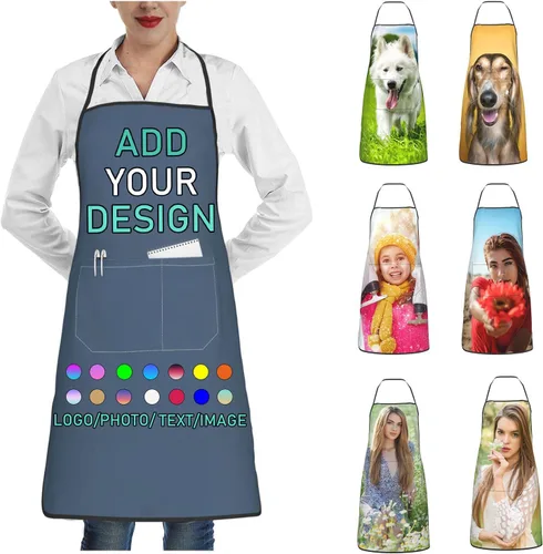 Vista 12 de Delantal personalizado con 2 bolsillos, personalizable con nombre, texto, logotipo, foto, cocina, horneado, delantal de cocina para mujeres y hombres