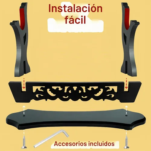 Vista 5 de Soporte de espada con patrón hueco, soporte de exhibición de varitas Katana, soporte de soporte de espada samurai (1 nivel)