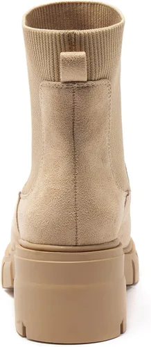 Vista 5 de REDTOP Botas Chelsea elásticas para mujer, tacón grueso, plataforma, suela de lengüeta, botines al tobillo