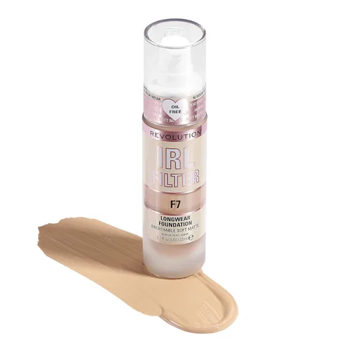 Vista 3 de Revolution IRL Filter Longwear Foundation, F7 Fórmula suave y transpirable, cobertura media a completa, acabado mate, vegano y libre de crueldad