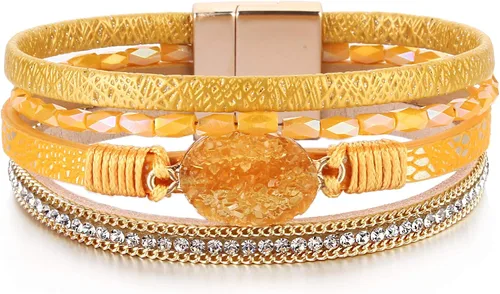Vista 181 de FANCY SHINY - Pulsera de cuero estilo bohemio, pulsera de cuentas de cristal con cierre magnético, regalos de joyería para mujer