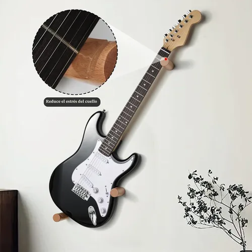 Vista 2 de Soporte de pared para guitarra eléctrica horizontal, suspensión de color madera