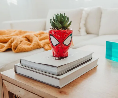 Vista 7 de Toynk Marvel Comics Spider-Man Web-Head - Mini maceta de cerámica de 3 pulgadas con suculentas artificiales, maceta pequeña, plantas