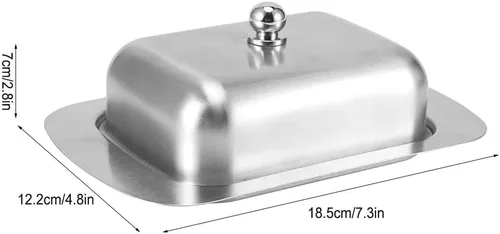 Vista 2 de Alvinlite Mantequillera de acero inoxidable, bandeja de mantequilla de doble cubierta, contenedor de pan de queso con tapa, accesorios para encimera