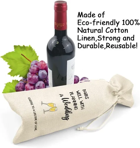 Vista 4 de LANBAIHE Regalos de boda Bolsa de vino, parejas de boda, regalo de novia y novio, bolsa de vino reutilizable de lino