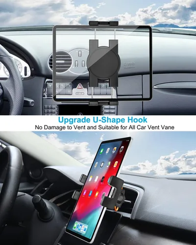 Vista 3 de Soporte de tableta de ventilación de automóvil para teléfono y iPad de 4.7 a 13 pulgadas, soporte para tableta de ventilación de automóvil con clip