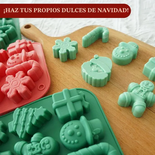 Vista 5 de HKNMTT Moldes de silicona para chocolate de Navidad, 2 piezas de moldes para hornear caramelos, molde en forma de árbol de Navidad 3D, bastón