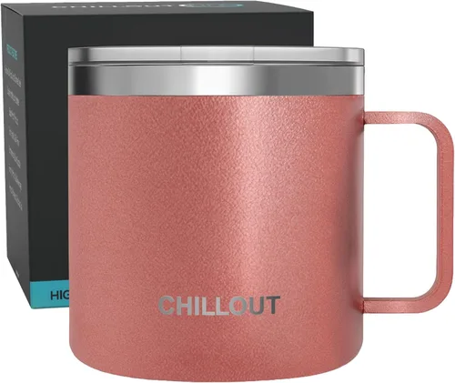 Vista 31 de Chillout Life - Taza de café con aislamiento térmico al vacío, acero inoxidable, mango y tapa, 16 onzas