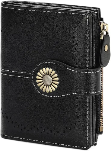 Vista 23 de SENDEFN - Billetera pequeña para mujer de cuero con doble solapa, portatarjetas con bloqueo RFID, bolsillo con cremallera para monedas 1-cera-rosa