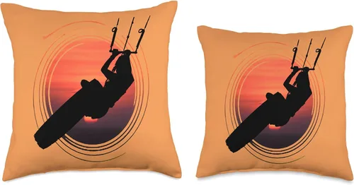 Vista 3 de Kitesurf Gifts and Surf Lover Tees by taiche Kitesurfing Lover Black Silhouette Sunset Throw Pillow, 18x18, Multicolor