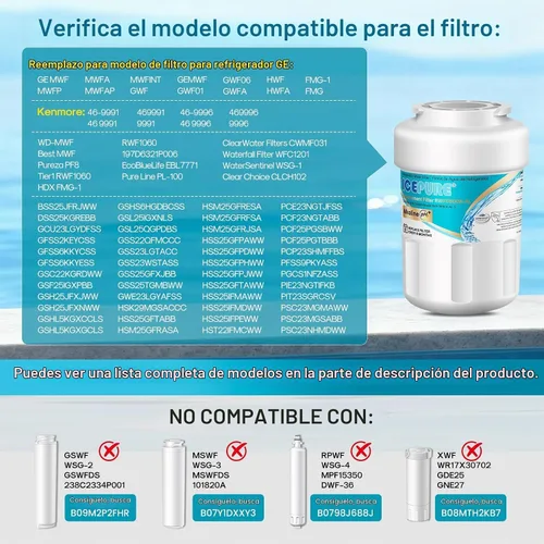 Vista 2 de ICEPURE Alkaline RWF0600A-AL Filtro de agua para refrigerador, reemplazo para GE MWF, MWFA, MWFINT, MWFP, GWF, 46-9991, Kenmore® 9991, WFC1201