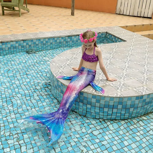 Vista 3 de Mermaid Tails - Traje de baño de princesa para niñas Cerulean
