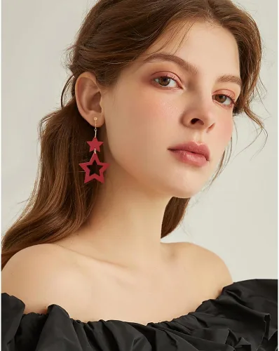 Vista 2 de Aretes de clip para mujer, aretes colgantes de cuero con clip para mujer, aretes sin perforaciones