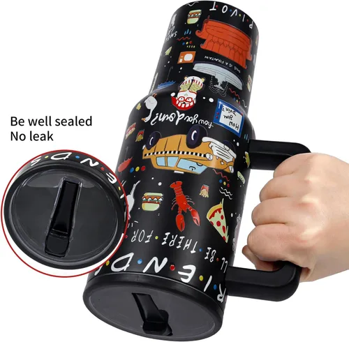 Vista 4 de Vaso de acero inoxidable de 40 onzas con tapa y pajita, regalos divertidos para programas de televisión, taza de café, taza de café aislada de doble