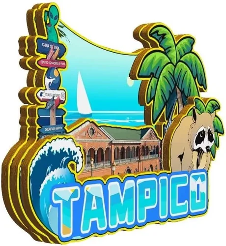 Vista 2 de Tampico - Imán de México para nevera, de madera, 3D, monumentos, viajes, coleccionables, recuerdos, decoración hecha a mano -2333