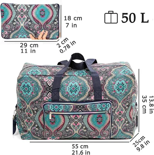 Vista 4 de Bolsa de viaje plegable grande para mujeres y niñas, bolso lindo floral, bolso de hombro semanal, para pasar la noche, bolsa de equipaje a cuadros