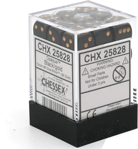 Vista 4 de Chessex CHX25828 Dice-Opaque: 36D6 Juego Negro/Oro