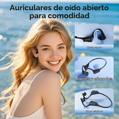 Vista 2 de Auriculares de conducción ósea, auriculares inalámbricos Bluetooth 5.4 de oreja abierta, con micrófono, tiempo de reproducción de 15 horas Negro