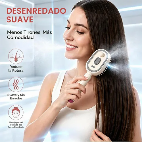 Vista 2 de Cepillo de masaje eléctrico 5 en 1 con cojín de aire de niebla, peine de cuidado del cabello antienredos autolimpiante, refuerzo de brillo