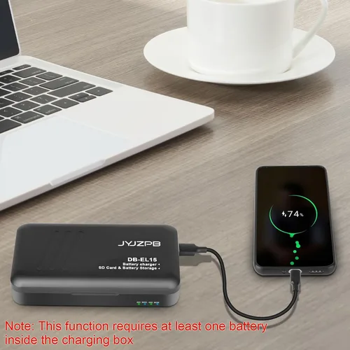 Vista 4 de JYJZPB EN-EL15C EN-EL15 Estación de almacenamiento de cargador de batería con ranuras para tarjetas SD USB-C Dual Charger Case with USB Output and