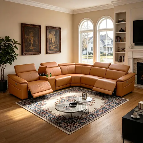 Vista 54 de Juego de sofá seccional reclinable de cuero, sofá seccional con 4 sillones reclinables Juegos de muebles de sala con 3 reclinables, luz LED