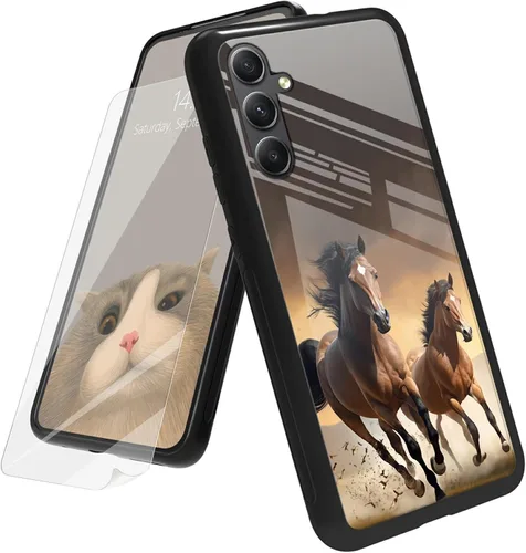 Vista 54 de Funda para Samsung Galaxy A12 5G con protector de pantalla, parte trasera de vidrio templado + TPU de silicona suave que absorbe los golpes