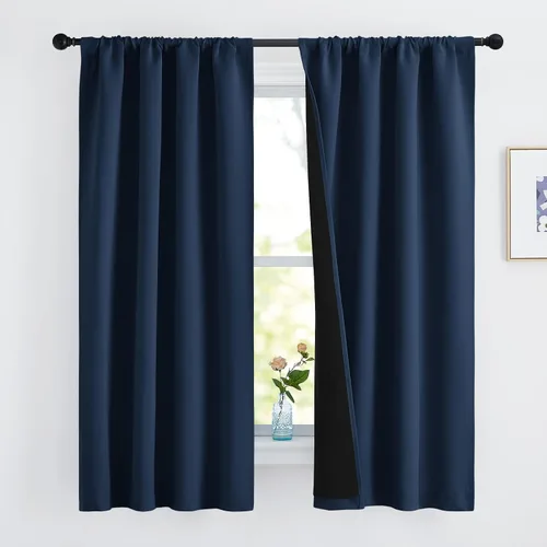 Vista 103 de NICETOWN Biscotti Beige 100% Cortinas opacas de 45" de largo para cocina, bolsillo con varilla para sótano completamente opaco, cortinas térmicas