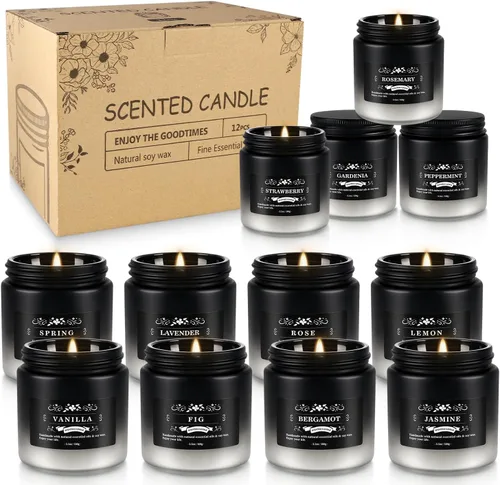 Vista 3 de YOROXRG Juego de 12 velas perfumadas de cera de soja, velas de lata de viaje para el hogar, 3.05 onzas para mamá para Navidad, cumpleaños, Acción