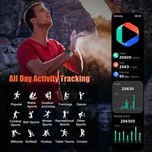 Vista 5 de meoonley Reloj inteligente militar resistente para hombres, reloj deportivo con respuesta/llamada IP68 1.83 pulgadas, rastreador de fitness