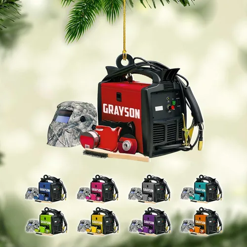 Vista 8 de Adornos de soldador personalizados, adorno de árbol de Navidad con nombre personalizado, regalo perfecto para soldador