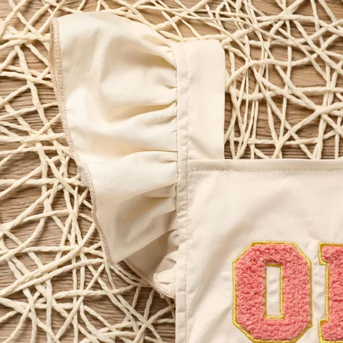 Vista 3 de GRNSHTS Trajes de primer cumpleaños para niñas con volantes para primer cumpleaños, mameluco sin espalda