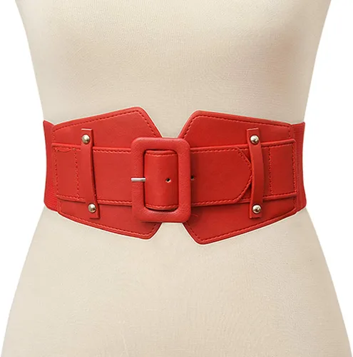 Vista 2 de Ayliss Cinturón de cintura elástica ancha para mujer, estilo vintage, de piel sintética, cinturón de cincha