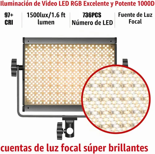 Vista 3 de GVM - Luz de video LED RGB con soporte de trípode, kit de iluminación de estudio con panel de control de aplicación, 3200K-5600K regulable, CRI97