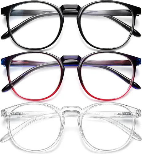 Vista 34 de IBOANN - Lentes con filtro de luz azul para mujeres y hombres, paquete de 3 unidades, armazón redonda estilo retro a la moda, lentes falsos vintage