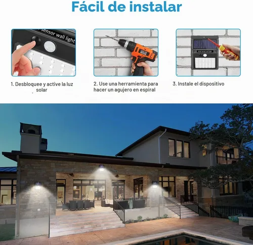 Vista 6 de Luces solares para exteriores [42 LED/3 modos de trabajo], SEZAC luces solares de seguridad con sensor de movimiento solar, inalámbricas, IP 65