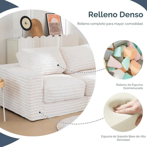 Vista 4 de MAXYOYO Silla Puf Gigante para Adultos, Sofá de Piso Biplaza Tapizado con Almohadas y Reposabrazos, Sofá Puf Grande Silla Cojín de Felpa