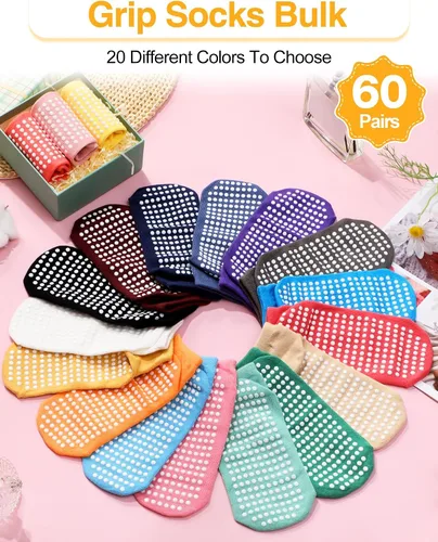 Vista 3 de Chuarry 60 pares de calcetines de agarre para yoga, pilates, antideslizantes, a granel, antideslizantes, para ballet, para mujeres, adultos
