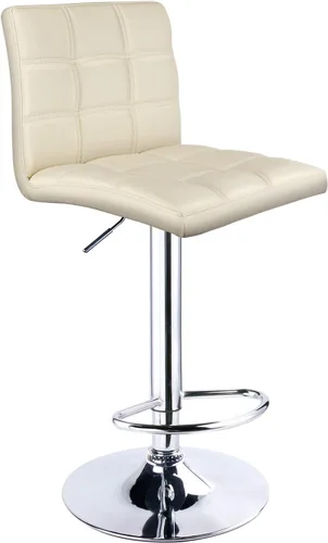 Vista 5 de Taburetes de bar ajustables de piel sintética moderna con espalda, juego de 2, taburete giratorio de altura de mostrador por Leopard (beige)