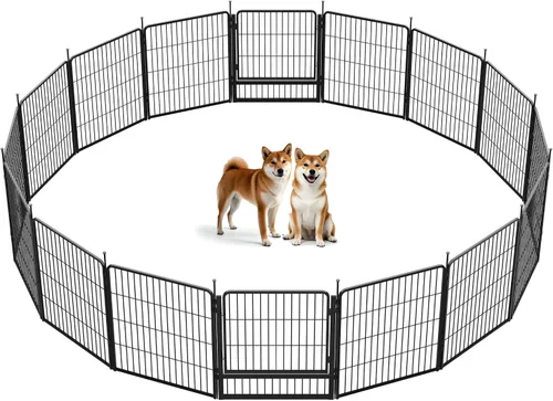 Vista 28 de SunsGrove - Cerca para perros para exteriores, corral resistente de 32 pulgadas con 2 paneles para perros pequeños y medianos, cerca de juego
