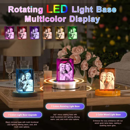 Vista 4 de Foto de cristal 3D personalizada, regalos personalizados para mujeres, hombres, ella, él, mamá, papá, parejas, imagen de vidrio grabado con láser