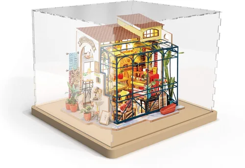 Vista 3 de Hands Craft Miniatures - Estuche de exhibición de casa de muñecas Cubierta antipolvo acrílica y base de madera Pantalla protectora y sin polvo