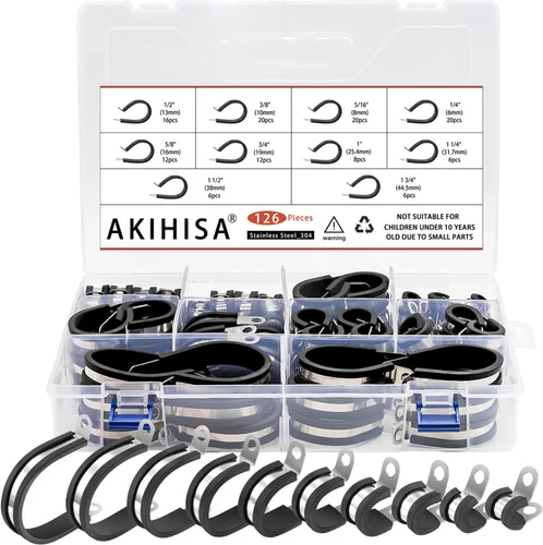 Vista 18 de AKIHISA 12 piezas de abrazaderas de cable de 1-1/2 pulgadas, abrazaderas de conducto de acero inoxidable 304, para cable, tubo, manguera, línea
