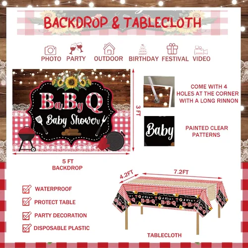 Vista 4 de 137 piezas de decoración de barbacoa para baby shower, Hombae Its A Baby Q, decoración de baby shower, telón de fondo, globo, guirnalda, pancarta